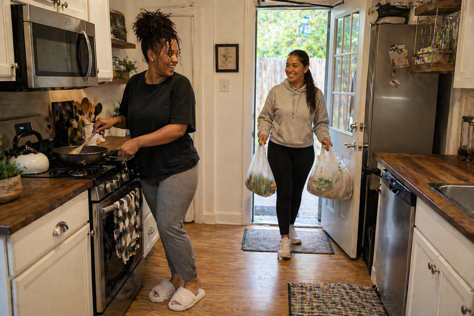 Residents sharing a furnished kitchen in a DALS home